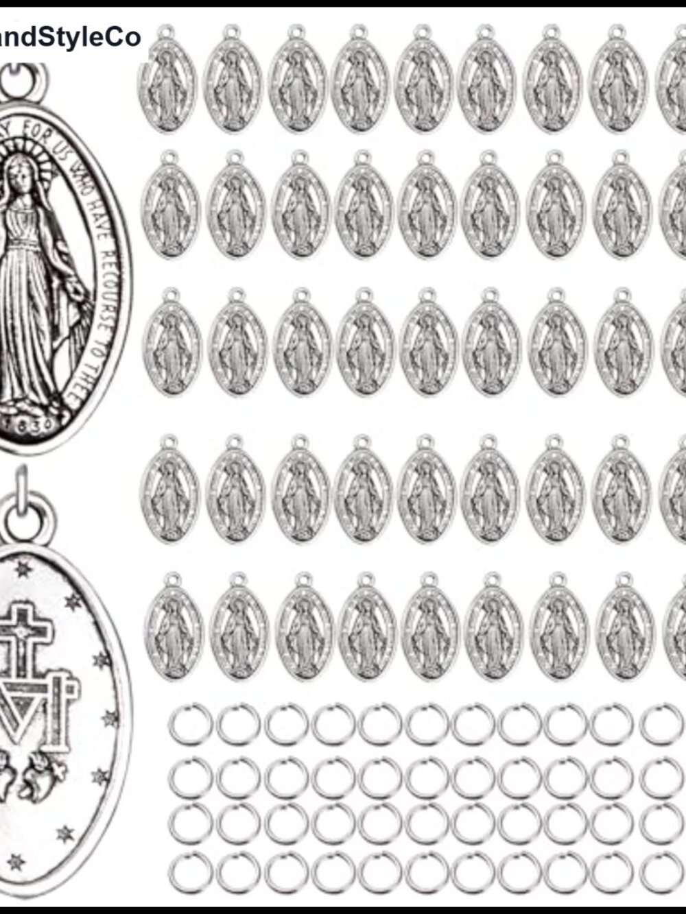 50pc Vintage Mary Medal Charms Catholic DIY Rosary Jewelry Making